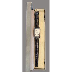 Pedre Stainless Steel Rectangle Watch With Genuine Croc Leather Black Strap X10